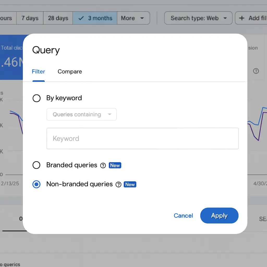 Google Search Console query filter